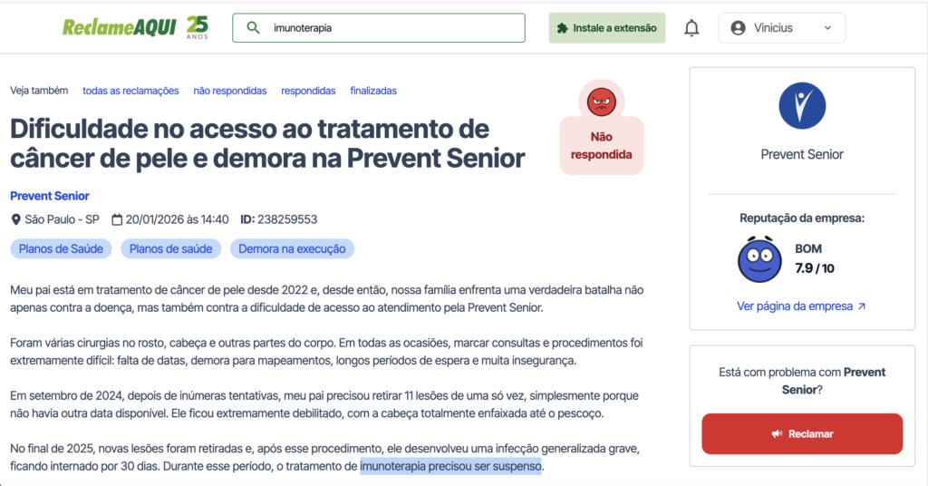 imunoterapia pelo plano de saúde reclameaqui